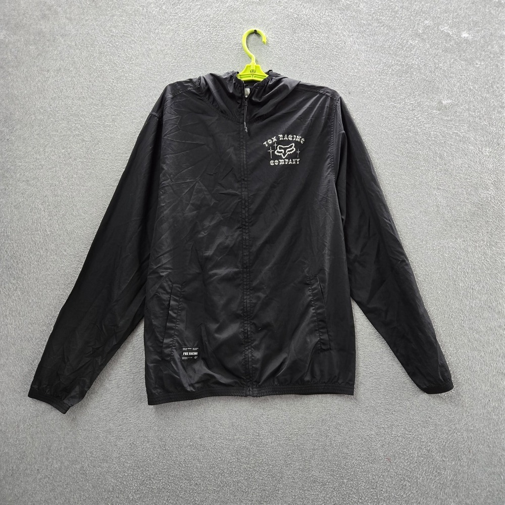 Fox Racing Men Jacket L Black Fox Glassed II Windbreaker Logo Zipper